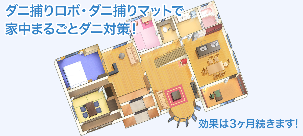 ダニ捕りロボ・ダニ捕りマットで家中まるごとダニ対策! 効果は3ヶ月続きます！